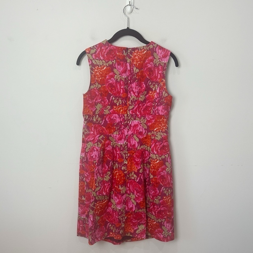 Michael Kors Floral Sleeveless Dress Red Pink Wine Gold Metal Buttons Sheath - Picture 2 of 7